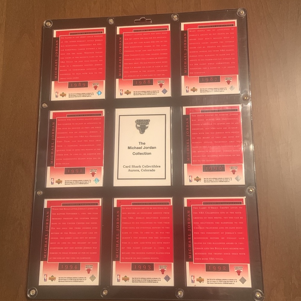 Michael Jordan 🏀 Timeline Card Display-Black & Gold Frame / Red Cards 1987-1994 - Picture 10 of 17